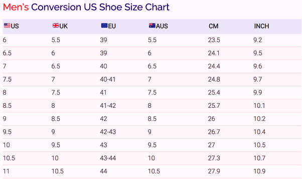 shoe size measurements